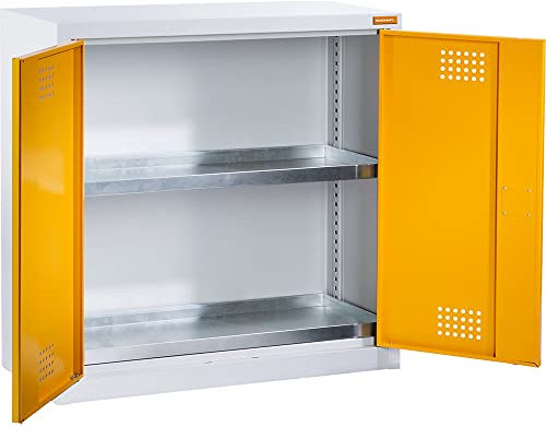 EUROKRAFTbasic Environmental and chemical storage cupboard, height 900 mm, 1 tray shelf, with 1 tray shelf, 1 base tray.