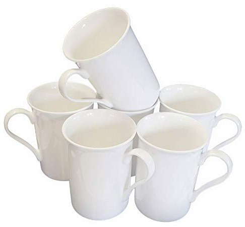 Coralgraph Inc Set of 6 Fine Bone China Mugs Gift Boxed Glossy White Cups