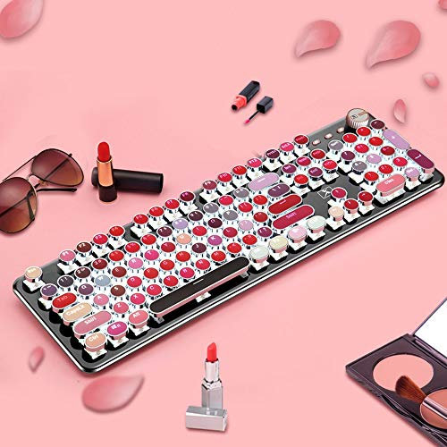 WYKDL Clavier sans Fil TV Tactile avec Easy Media Control et Touchpad intégré Clavier Souris mécanique mis Bureau Portable rétro clé Rond Rouge à lèvres sans Fil Punk Jeu axe Vert Mignon