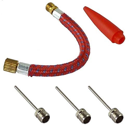 Komonee 5Pc Inflatable Pump Adapter Kit Ball Needles Set with Car Valve Flexible Air Hose Extension Nozzle Connectors for All Type Tyres Toys