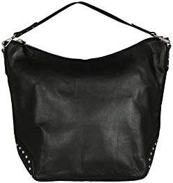 Becksöndergaard Veg Studded Linea Bag Black/Schwarz - Damen Handtasche/Schultertasche Leder - Abnehmbarer Riemen Silber - 28 x 36 x 16 cm