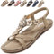 Acfoda Sandales Femme Été Confortable Plats Nu Pieds Cuir Tong de Plage Mode Claquettes Bout Ouvert avec Strass Beige 40