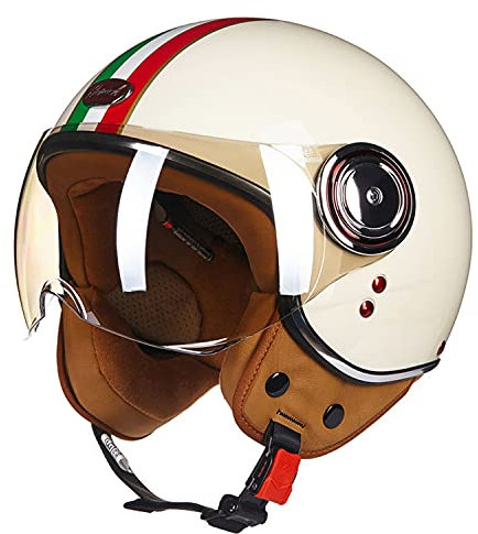 Rétro Casque à Face Ouverte Demi-Jet Casque Scooter avec Visière Open Face Classic Casque Moto Jet Vintage ECE Homologué Casque Bol Moto Bols pour Homme et Femme G,XL