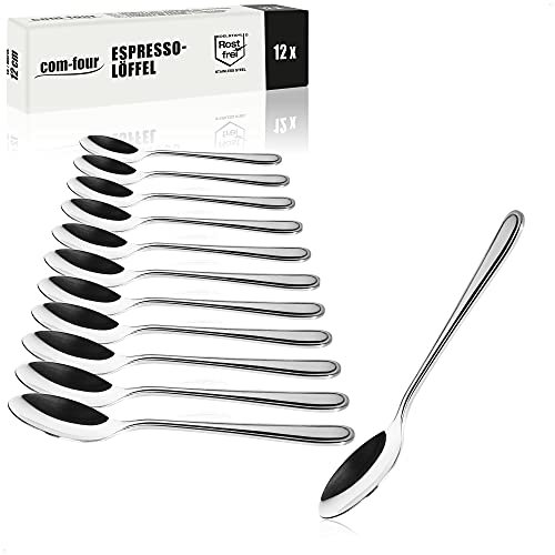 COM-FOUR® 12x cuillères à expresso en acier inoxydable - couverts de table élégants au design simple - cuillères à café - cuillères à dessert - service à thé (12 pièces - cuillère à expresso 12cm)