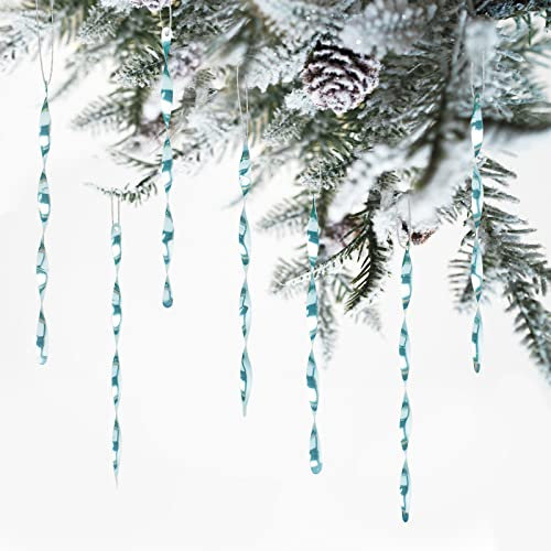 ZHMTang 24 Stück Weihnachts-Hängeornamente, gedrehte Aluminium-Eiszapfen für Hochzeit, Halloween, Urlaub, Baumschmuck (glänzend, 17,8 cm, hellblau)