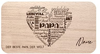 Frühstücksbrett Schneidebrett personalisiert zum Vatertag, aus Buche natur, Papa - Herz mit Eigenschaften, Geschenke für Papa, Geschenke für Opa, Danke Papa, Bester Opa, Geschenk Vatertag PB2