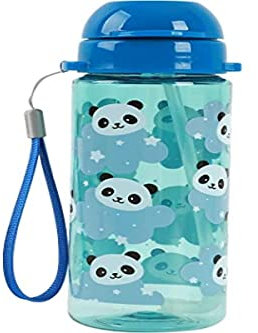 IDRINK® - 400 ml Trinkflasche Kinder Motiv mit Strohhalm (PANDA)