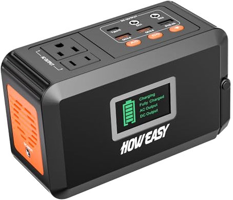 HOWEASY - Estación de energía portátil de 120 W, generador solar de 88 W, batería de litio con 2 enchufes de 110 V CA (pico de 150 W) / 2 puertos DC/3 USB QC3.0/luz LED para acampar al aire última