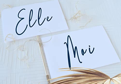 Jeu de mariage, lot de 2 Pancartes Elle-Moi-Lui moi avec 30 questions OFFERTES Pour animation Mariage - Lot de 2 Pancartes blanches Recto Verso: Elle - Lui/Double Tige en Bambou