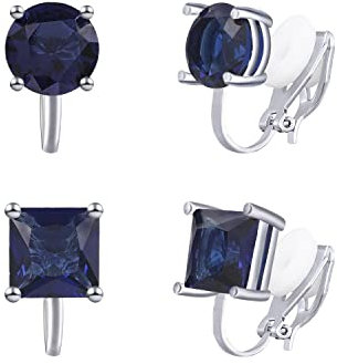 QUKE 2 Paare 8MM Dunkelblau Zirkonia Kristall Ohrclips Clip auf Ohrringe Nicht Gestochen Ohrstecker für Frauen Mädchen