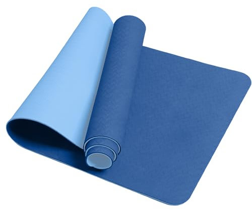 unycos - Yogamatte, Pilates und Andere Sportarten - Rutschfeste TPE-Matte mit Tasche und Schultergurt | Umweltfreundlich - Ungiftig, Fitnessstudio zu Hause - 183 x 61 cm (Dunkelblau/Hellblau)