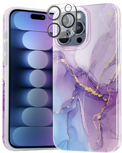 luolnh Gold Glitter Sparkle Case Compatible with iPhone 15 Pro Max Case Marble Design Shockproof Slim Soft Silicone Bumper Cover Phone Case for iPhone 15 Pro Max 6.7(Purple/Blue)