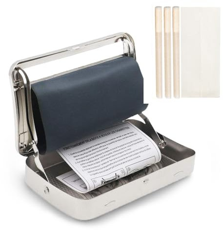 VOVCIG Zigaretten Rollbox,110MM,Zigarettenpapier*50,Stopfmaschine,Drehmaschine Zigarettenwickler Durchmesser 6-8 mm,Hochwertiger rostfreier Stahl für lange Haltbarkeit.(Silber)