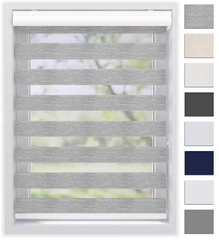 EFIXS Doppelrollo mit Kassette Montage Wand/Decke mit Bohren Breiten: 40-220, Höhe: bis 240 Hier: BxH (120 x 175) cm (Grau Struktur) Premium Duorollo, oder ohne Bohren mit Klemmhalter am PVC-Fenster