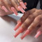 24pcs Long Square False Glitter Pink Stick on Nails - French Tip, Removable Glue on, Full Cover Fake Nails - Women Bridal Nail Art Accessories