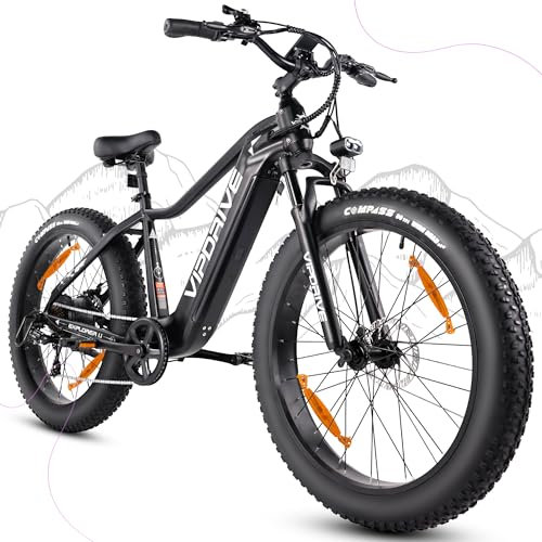Vipdrive E Bike Herren Elektrofahrräder-Ebike mit 48V 15Ah herausnehmbarem Akku, E Bike 26 Zoll Fat Tire, E-Bike 7-Gang mit LCD-Display, E Bike 25km/h, 80-100km (Schwarz【15AH 720Wh 85Nm】)