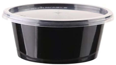50 X Takeaway Containers With Lids Black Round Plastic Food Containers,Leakproof Seasoning Box, Deli Pots For Dip Ketchup Chutney Microwave, Freezer And Dishwasher Safe In Size 20oz