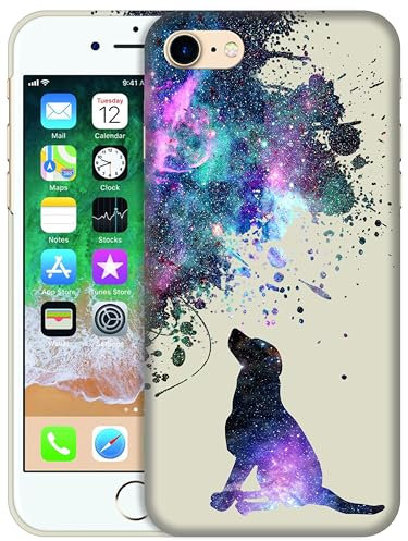 GlamCase for iPhone SE 3 2022 / SE 2 2020/7 / 8 - Galaxy Dog Pattern Design Printed Slim & Sleek Cute Plastic Hard Protective Designer Back Phone Case/Cover for iPhone SE 3 / SE 2/7 / 8 White