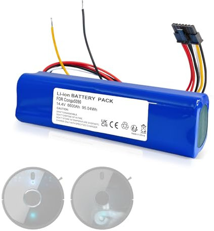 Batería para aspiradora Robot Cecotec Conga, Compatible con Cecotec Conga 5090, 5490, 6090, 7090, Gran Capacidad y duración, 14,4V, 6600mAh, 95,04 WH, batería de Iones de Litio