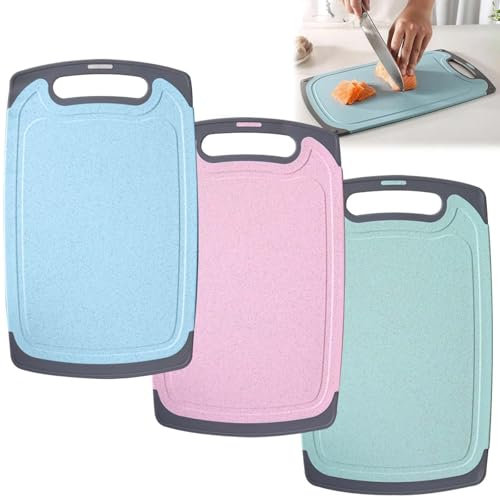 3 Stk Schneidebrett Set, Schneidebretts Rutschfest Spülmaschinenfest, Küchenbrett Cutting Board Camping Schneidebrett Kunststoff Antibakteriell Chopping Board mit Aufhängeloch Wiederverwendbar
