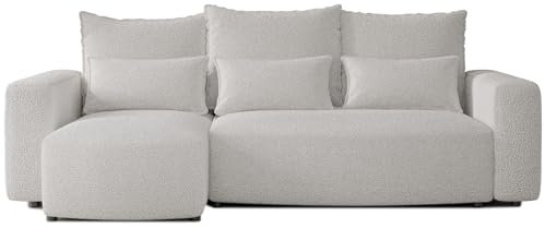 4ALL HOME Ecksofa mit Schlaffunktion Travis 248x148 cm, Couch, Boucle, Sofa mit Bettkasten, Eckcouch, L-Form, Schlaffsofa, Universal (Boucle Centaur 1 Beige)