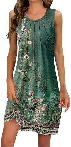 Robe Fleurie, Robe Mi Longue Sans Manches Col Rond Robe Courte Dégradé Robe Femme Printemps Fluide Amincissante Robe Longue Femme Boheme Cintrée Robe De Plage Femme Ample Robe D'ete Femme XXL