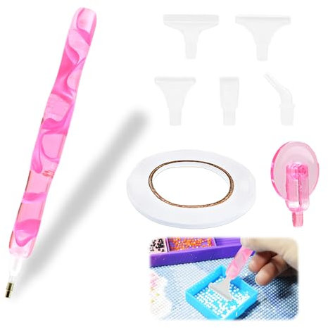 Diamond Painting Stift, Diamant Painting Stift mit 5 Verschieden Aufsätzen Diamant Malerei Zubehör Diamond Art Painting Stift Kunstharz Diamant Malstift mit Rollenrad für Diamantmalerei Nagelwerkzeug