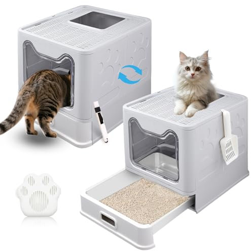 Katzenklo mit Deckel, ausziehbares hochwertiges Tablett und Katzenklo Schaufel, hop in Katzenklo XXL Katzentoilette geschlossen geräumig katzenklo groß für Katzen bis 15 kg, Leichtere Reinigung