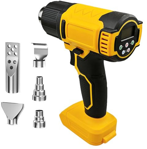 Cordless Heat Gun for Dewalt 20V Battery (No Battery), 0℃-550℃ Hot Air Gun with Digital Display,Adjustable Temperature and Air Flow with 5 Nozzles for Shrink Tubing, Vinyl Wrap,Resin & Decorating