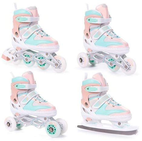 BESTIF Inliner für Kinder und Erwachsene Inline Skates 4in1 Rollschuhe Schlittschuhe Verstellbar