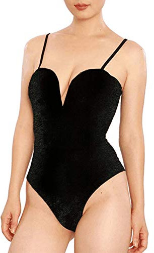 Clothink Trägerloser Samt-Body mit Schnürung am Rücken, sexy Boy-Body, Häschen, Halloween-Kostüm, Schwarz, M