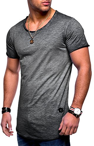 Rello & Reese Herren Oversize T-Shirt Crew Rundhals MT-7103 (Dunkelgrau, XL)