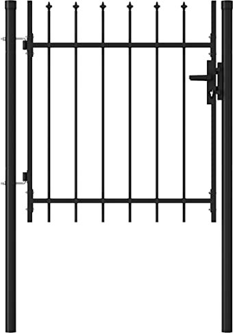 Zauntor Mit Schließsystem und drei Schlüsseln,Einzelflügel mit Speerspitzen Stahl 1 x 1 m Schwarz