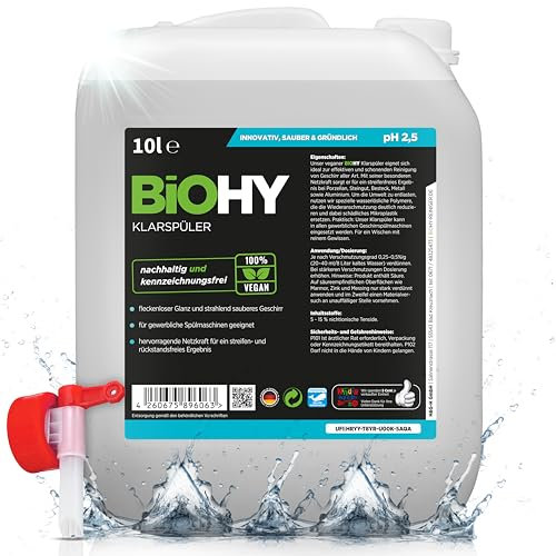BiOHY Produit de rinçage (Bidon de 10l) + Robinet | Convient à Tous Les Lave-Vaisselle, pour Une Brillance imbattable des Verres et de la Vaisselle sans Taches d'eau (Klarspüler)