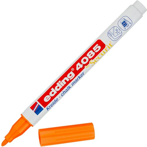 edding 4085 Kreidemarker - neon-orange - 1 Kreidestift - Rundspitze 1-2 mm - dünner Kreidestift für Tafel abwischbar - zum Beschriften von Fenster, Glas, Spiegel - Tafelstift mit deckenden Farben