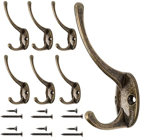 DONQL Copper Coat Hooks - 6pcs Heavy Duty Vintage Antique Wall Mounted Hooks with Screws for Wall, Door & Wardrobe(Bronze)
