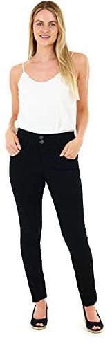 M17 Women's 5.06E+12 Women Ladies High Waisted Denim Jeans Double Button Casual Cotton Trousers Pants with Pockets 1, Black, 10 UK
