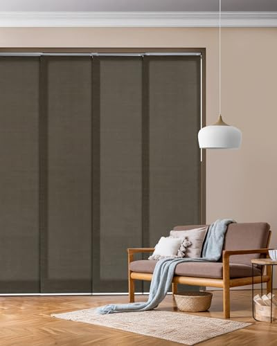 GoDear Design 4 Panel Room Dividers Screen 116 cm-218 cm W x Up to 243 cm H, Extendable 4-Rail Sliding Track Privacy Screens Room Dividers, Panel Screens, Woven Room Divider Room Partition, Pu'er Tea