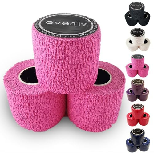 EVERFLY Tape Crossfit - 3 Rollen 5cm x 4,5m - Sportbandage - Hook Grip Daumen und Finger - Selbstklebender Verband - Flexibles Schutzband - Klebeband für Gewichte (3, Rosa)