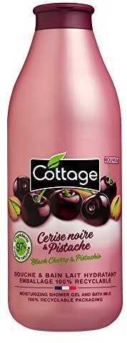 Cottage Gel Douche & Bain Lait Hydratant 97% d'Ingrédients d'Origine Naturelle, 750ml -Fabriqué en France - Cerise Noire & Pistache