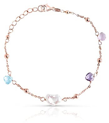 Tiramisu | Bracciale con La Perla Naturale e Cristalli Colorati | Gioiello Donna/Ragazza | 925 Argento Sterling Placcato Oro Rosa | Misura Regolabile | Braccialetto Sottile | Regalo Elegante |16+3cm