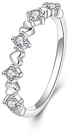 Musihy Wedding Ring, Zeigefinger Ring Zirkonring Herz Zirkonia Weiß Ringgröße 54 Geschenke für Mädchen