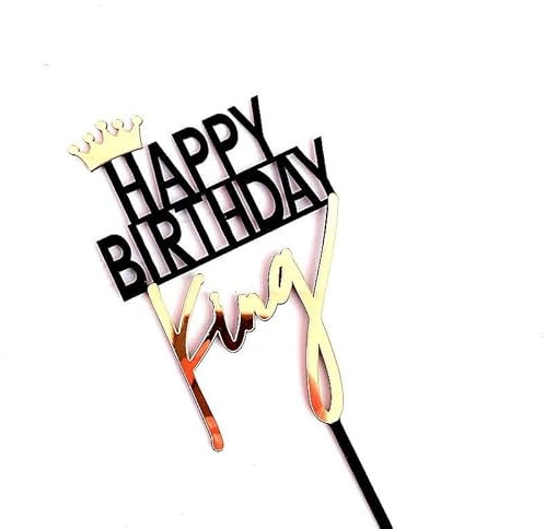 Craft Cart Acrylic Cake Topper Happy Birthday King Black Gold Crown Party Decoration Design