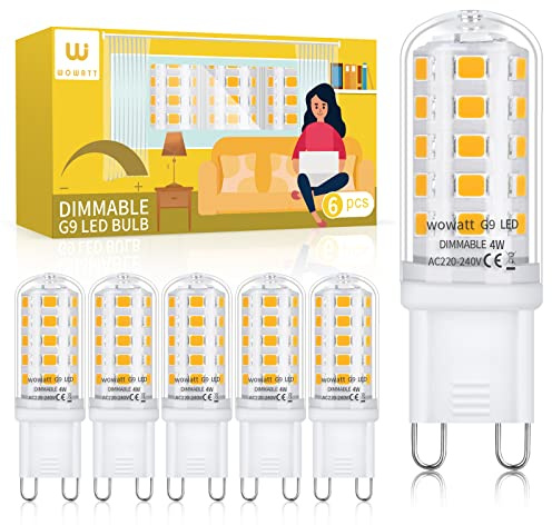 wowatt G9 LED Bulbs Dimmable Natural White 4000K, 4W 400LM, 6 Pack | Equivalent to 40W Halogen, AC 220-240V, CRI＞83, No Flicker, Energy Saving, for Chandeliers, Ceiling Fans, Wall Sconces