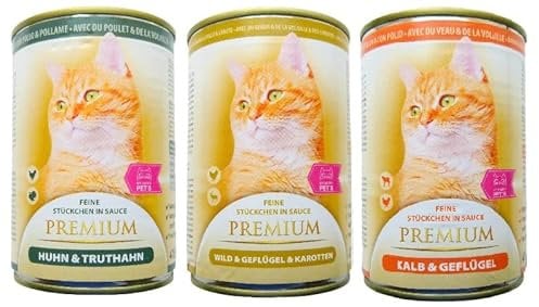 My Happy Pet´s Premium Katzenfutter 3 Sorten feine Stückchen in Sauce 60 x 415g