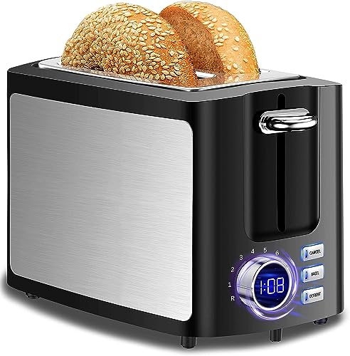 2-Slice Toaster Wide Slot Smart Prime Displav Toaster with LCD Digital Countdown Timer and Bagel/Defrost/Cancel/Reheat Function