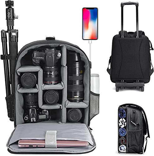 CADeN Professional Trolley Large Camera Backpack Bag for DSLR/SLR Mirrorless Camera Waterproof, Camera Case Compatible for Sony Canon Nikon Camera and Lens Stativ Accessories, 5.0 Schwarz