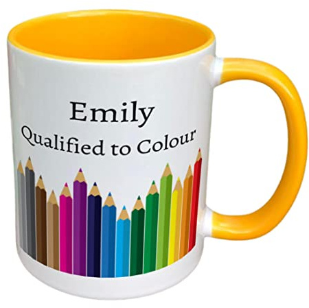 Personalised Qualified to Colour Mug - Art Painting Mug - Personalised Art Teacher Mug - Drawing Student Mug - Funny Geography Teacher Gift (Yellow)