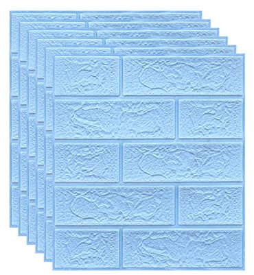 Melairya 3D-Wandpaneele for Abziehen und Aufkleben for die Innenwanddekoration, Selbstklebende Schaumstoff-Ziegeltapete, 20 Stück (Color : Blau, Size : 35x38cmx20pcs)