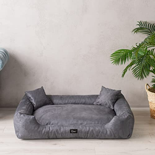 exclusive BED Hundebett Puffi Grosse Mittelgroße Kleine Hunde - Hundekissen Hundematte aus Alcantara-Stoff - Waschbar Kuschelig Langlebig Abriebfest Reißfest (L+| 90x70cm, Grau)
